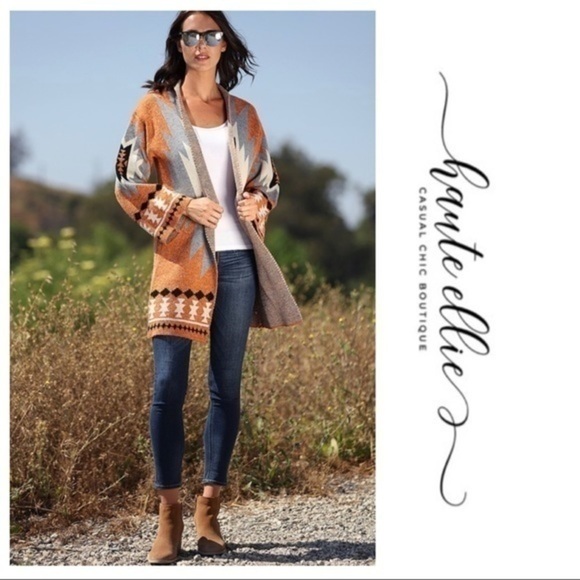 Rust Aztec Blanket Cardigan Sweater - Picture 9 of 10